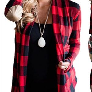 Buffalo plaid open front long sleeve shirt